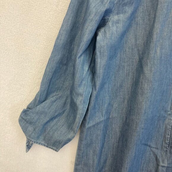 CECE Den Embroidered 3/4 Sleeve Chambray Shift Dress Size 10 Floral Boxy Denim - Picture 14 of 15
